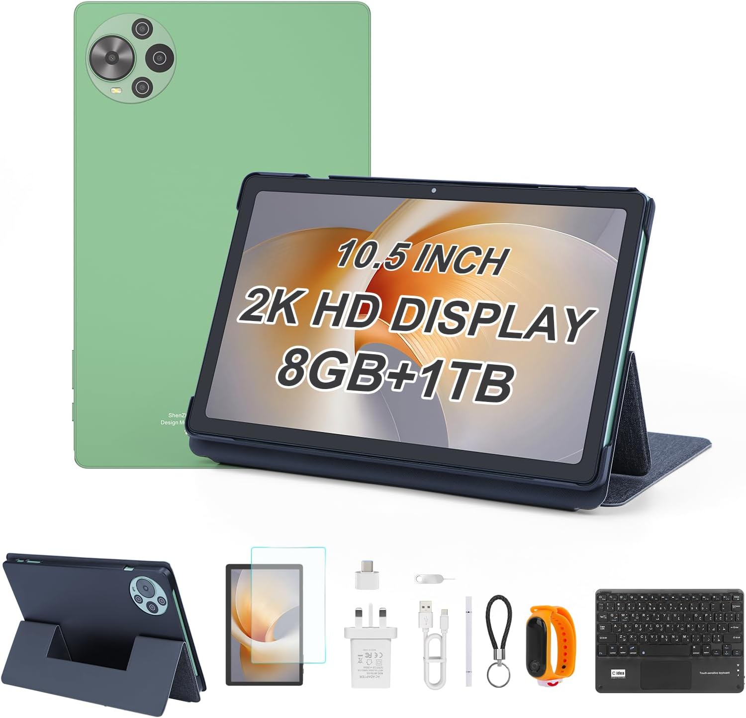 C idea 10.5" Tablet Android 14, 8GB RAM, 1TB Storage, WiFi, Bluetooth, GPS, Dual Camera, Long Lasting Battery Tablet, CM10500Plus (Green)