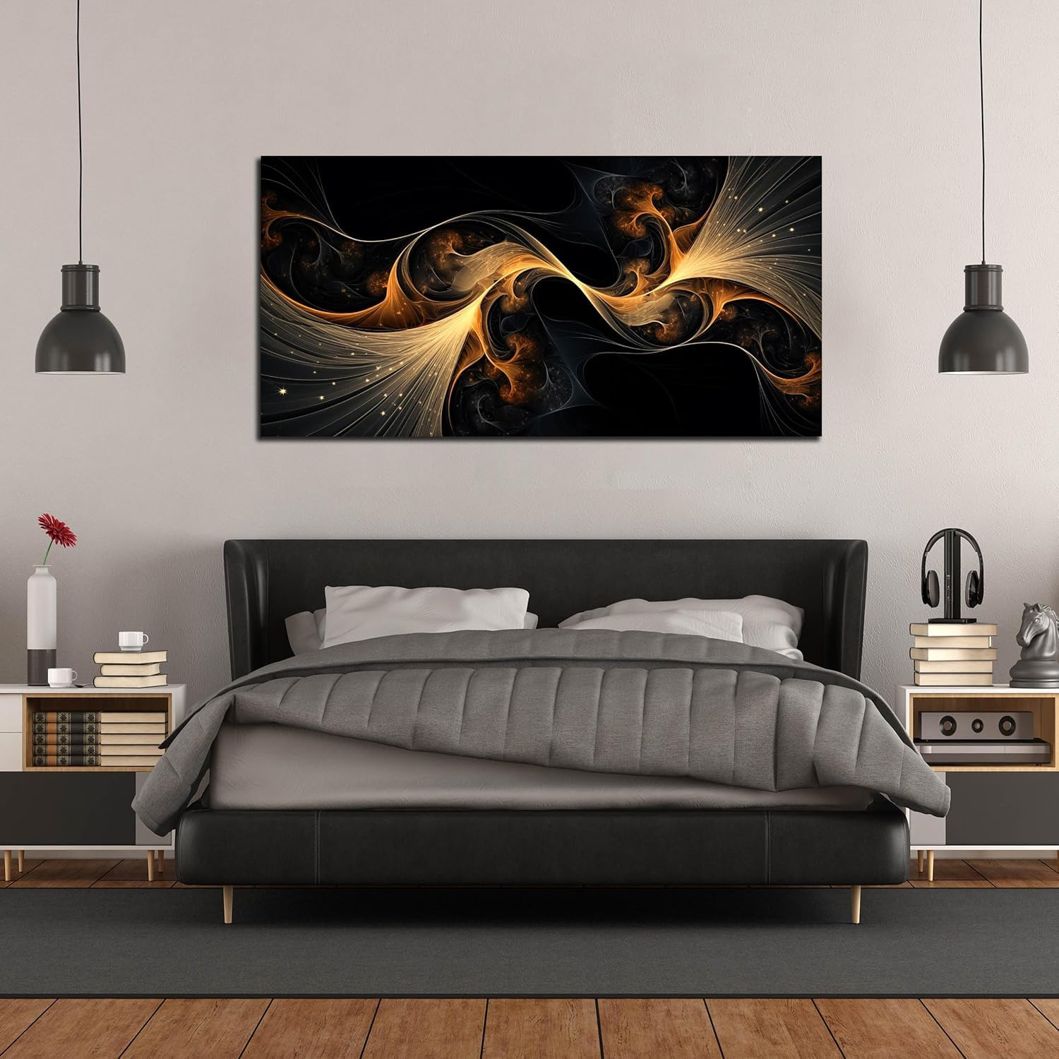 lianyibo Large Black Wall Art Abstract Gold Canvas Art Picture Artwork Posters Prints for Living Room Bedroom Office Wall Decor(70x140/Frameless)