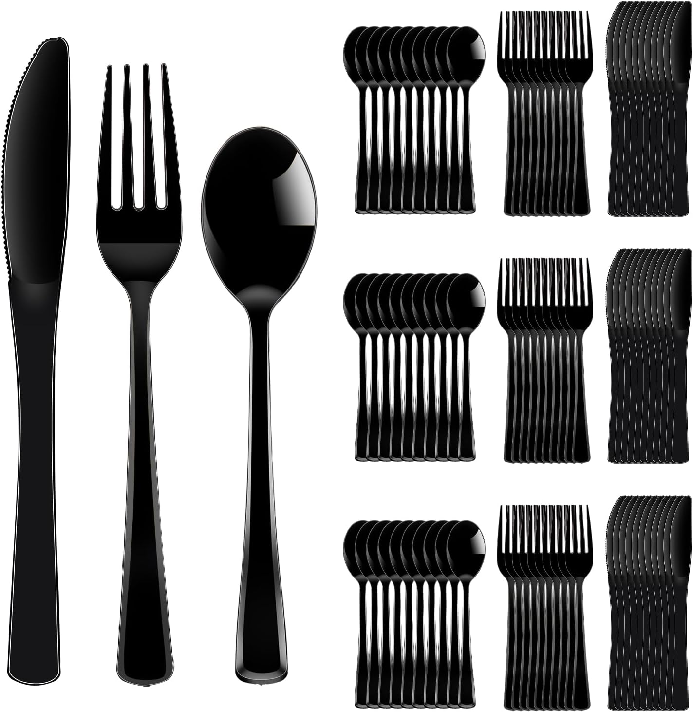 300 Pack Black Disposable Plastic Silverware Heavy Duty,Black Cutlery Set, Plastic Forks and Spoons Knives Utensils Set for Birthday Party Prom Night,Weddings,Halloween