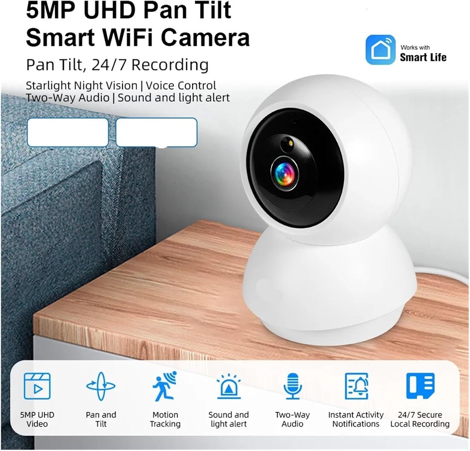 4K 8MP Tuya WiFi IP Camera Adjustable Bracket Mini Baby Monitor CCTV image 3