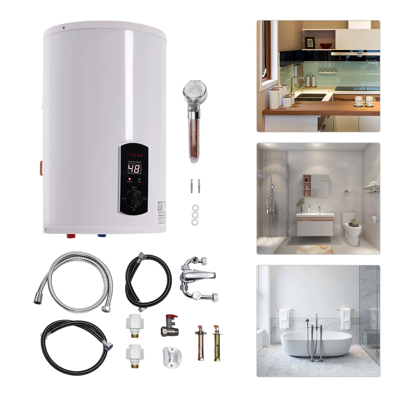 Caldaia elettrica per cellulare, shower Tap, schermo a LED, serbatoio elettrico, boiler per acqua, boiler elettrico, set da parete per acqua calda (35 L)