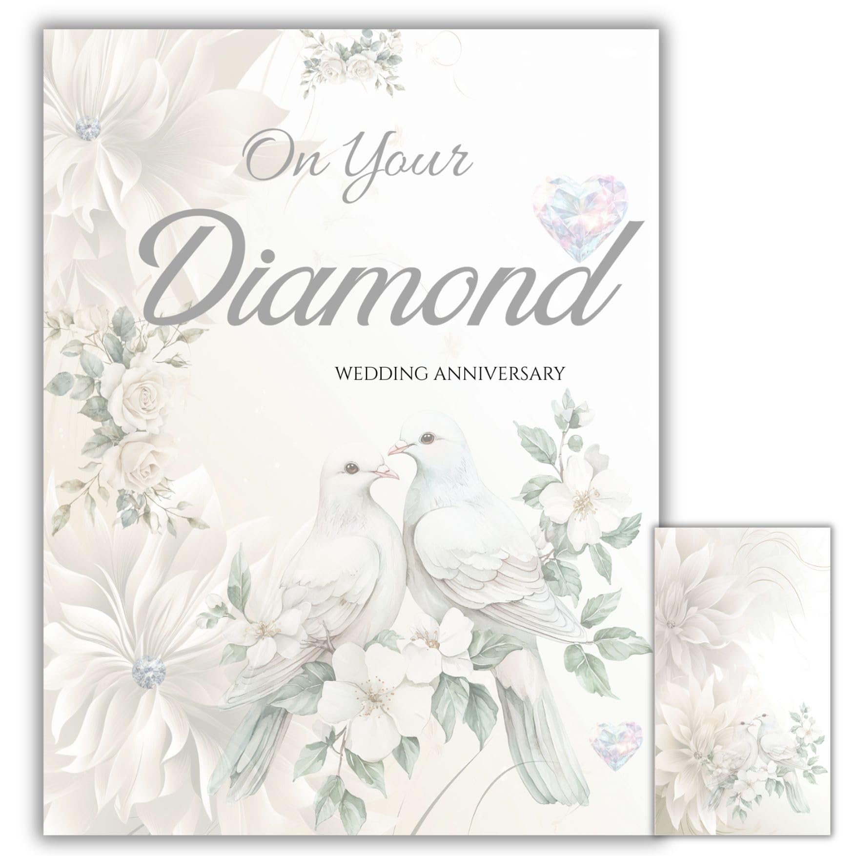 Sarah Elizabeth Collection - Diamond Anniversary Card with Gift Tag (On Your) / Extra Large Luxury Card approx 11" x 8", 60 years Celebration Marriage Love