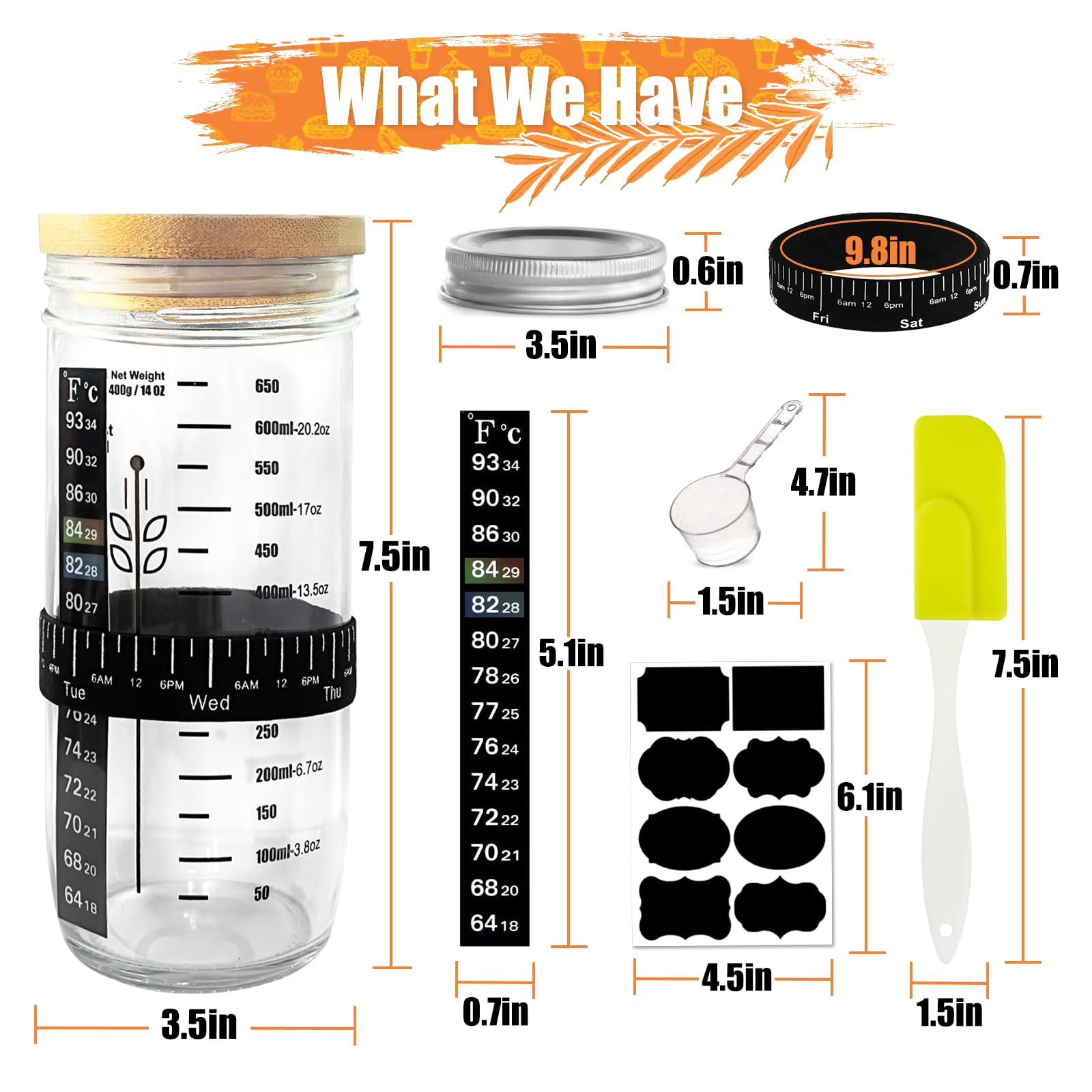 Kit de démarrage en verre pour levain - 650 ml - Récipient à levain réutilisable pour une cuisson facile du pain - Facile à utiliser et à nettoyer - Cadeau parfait pour la pâtisserie