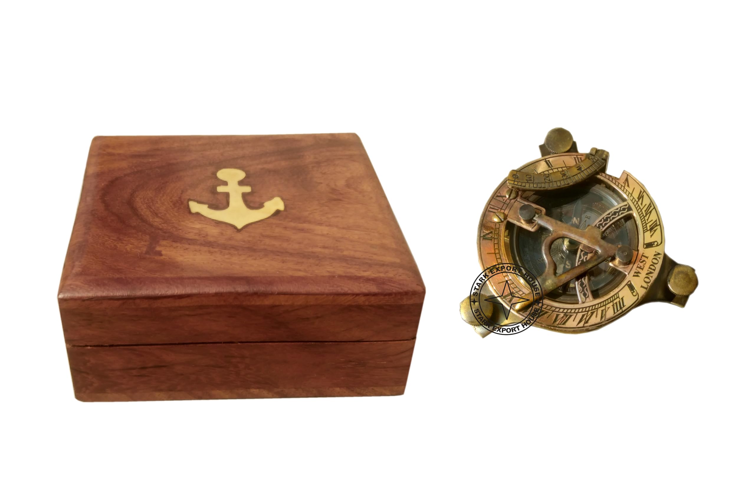 stark export house Antique 2.5 Inch Sundial Compass for Outdoor Activities with Wood Box-picture-13