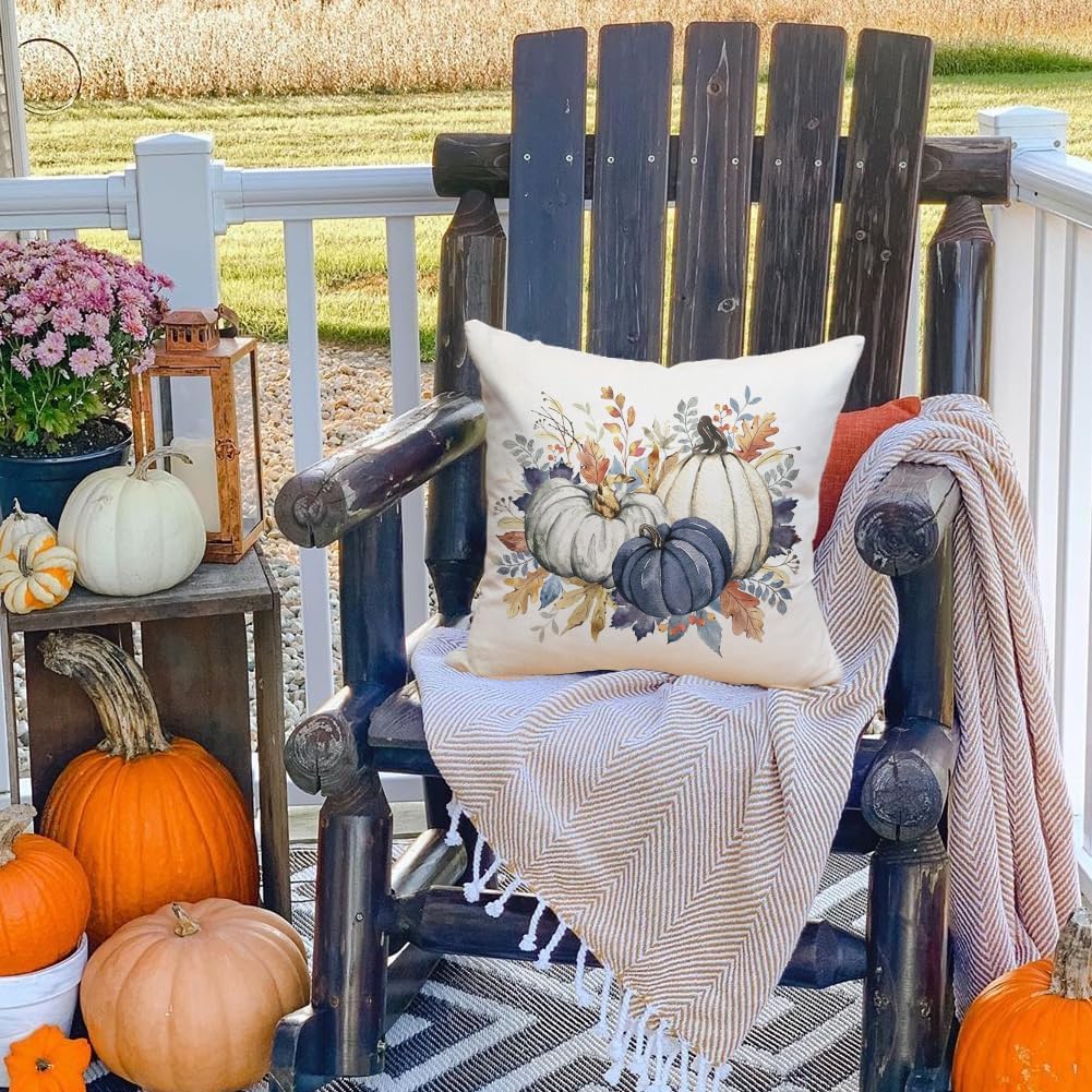 RABUSOFA Fall Pillow Covers 18x18 Blue Pumpkins Fall Decorations for Home