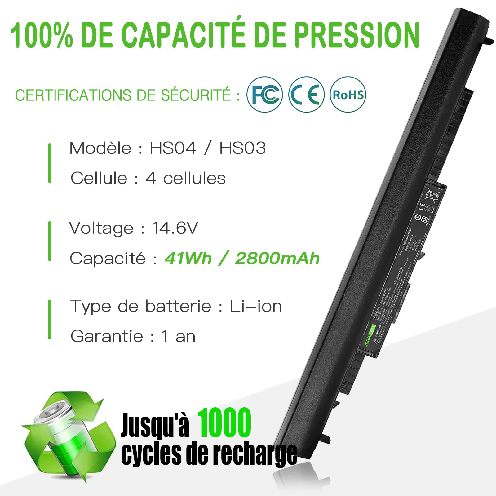 2800mAh Battery HS04 HS03 807957-001 807956-001 Batterie d'ordinateur portable pour HP Pavilion 240 G4 G5 245 246 250 255 G4 G5 340 348 G3 HSTNN-LB6V 807612-421 807611-421 TPN-C125 HSO3 HSO4