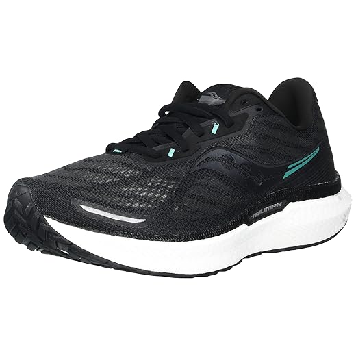 Saucony Women's Triumph 19 Running Shoe, Black/White, 8.5