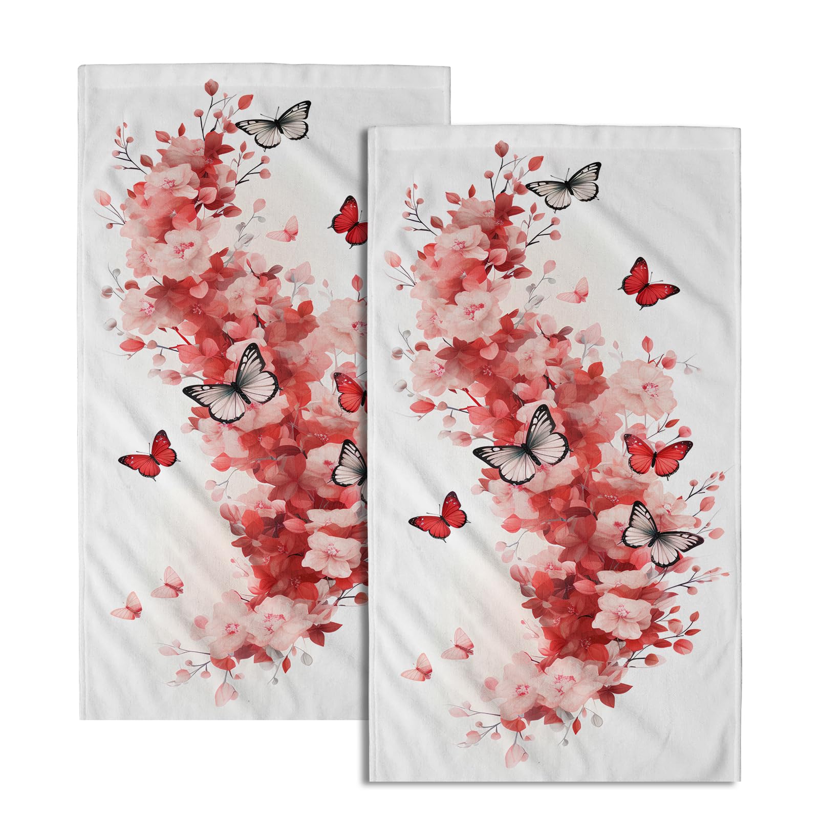 Floral Butterfly Print Hand Towels Pink Flower Butterflies Fingertip  Towels Set of Blossoming Guest Towel Portable Kitchen Tea Towels for  Bathroom