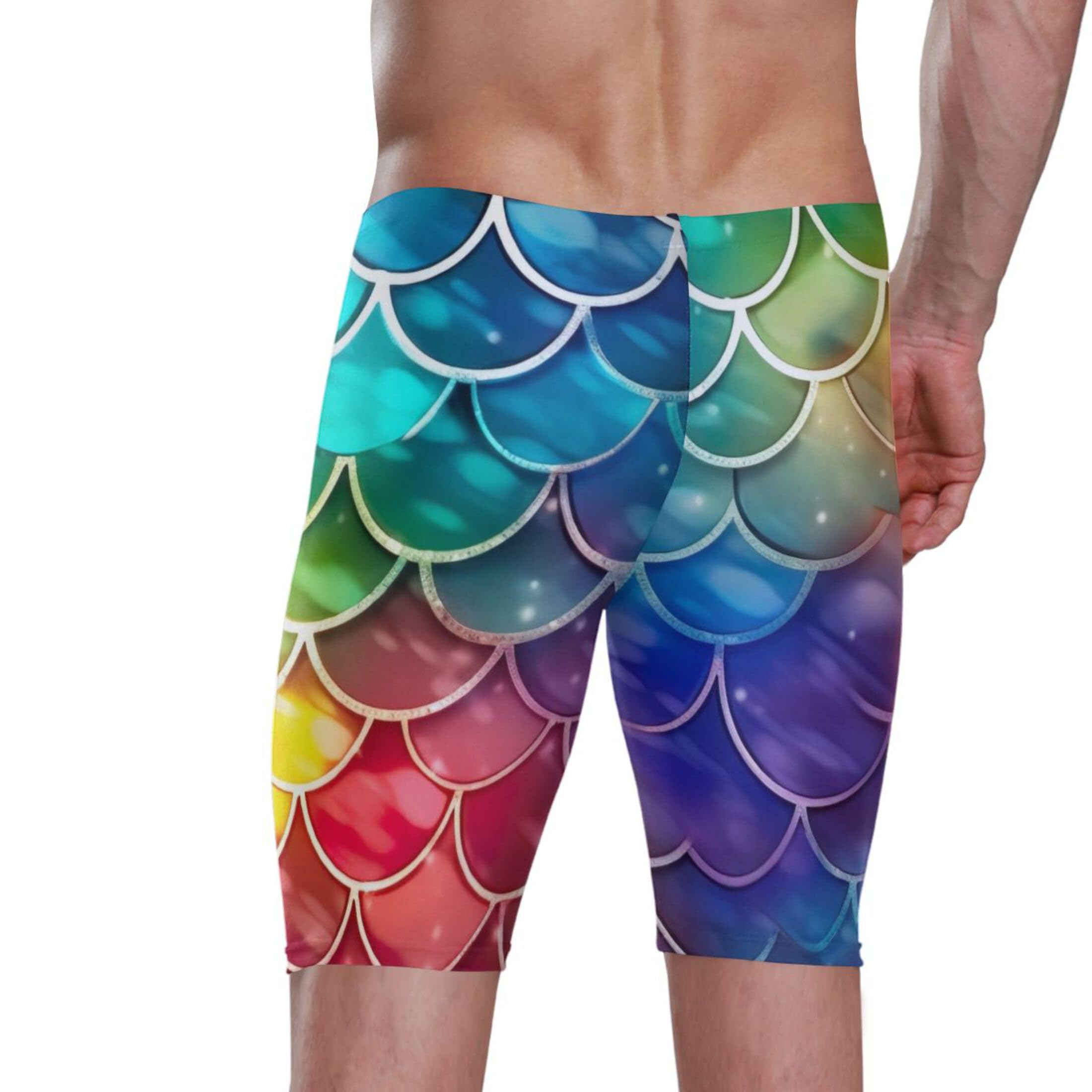 Color Mermaid Fish Scale Men's Swimsuit Swim Jammers L B0401392