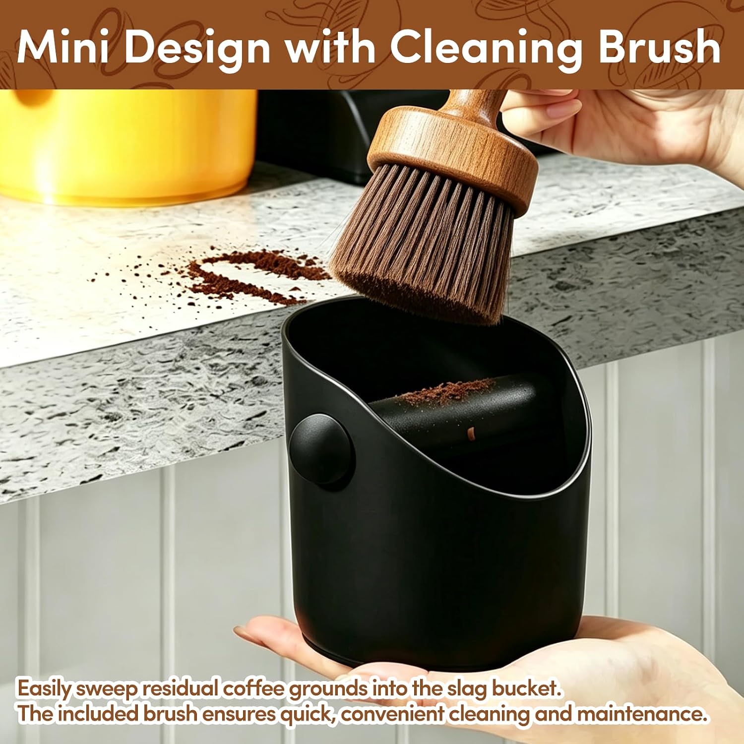 Knock Box with Wooden Coffee Brush, 5.5 Inch Espresso Grounds Bucket Compatible with Ninja Espresso Machine, Barista Coffee Puck Container Accessory