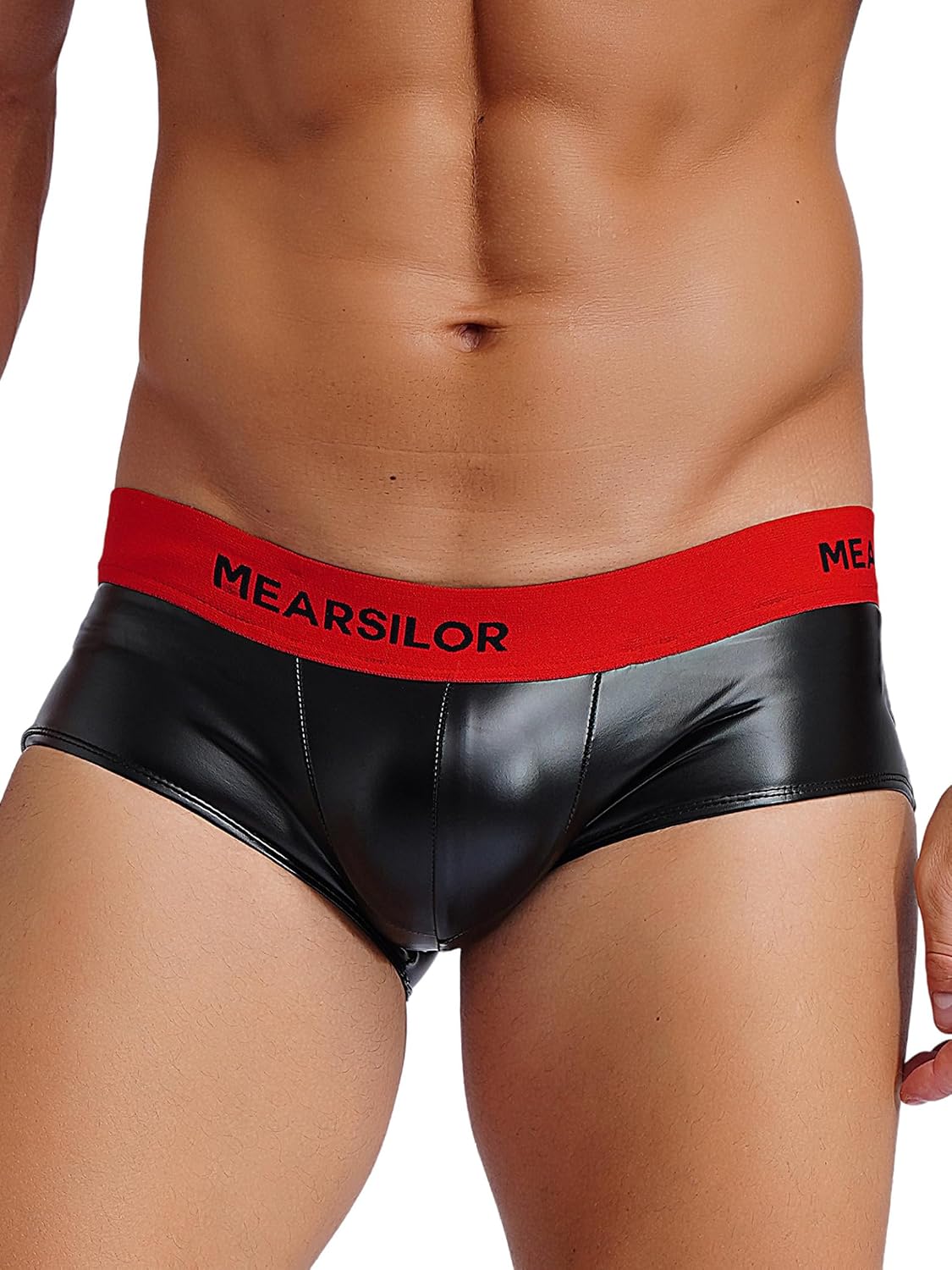 Linjinx Men's Glossy Latex Boxer Briefs Elastic Waist Convex Pouch Underwear Low Rise Underpants