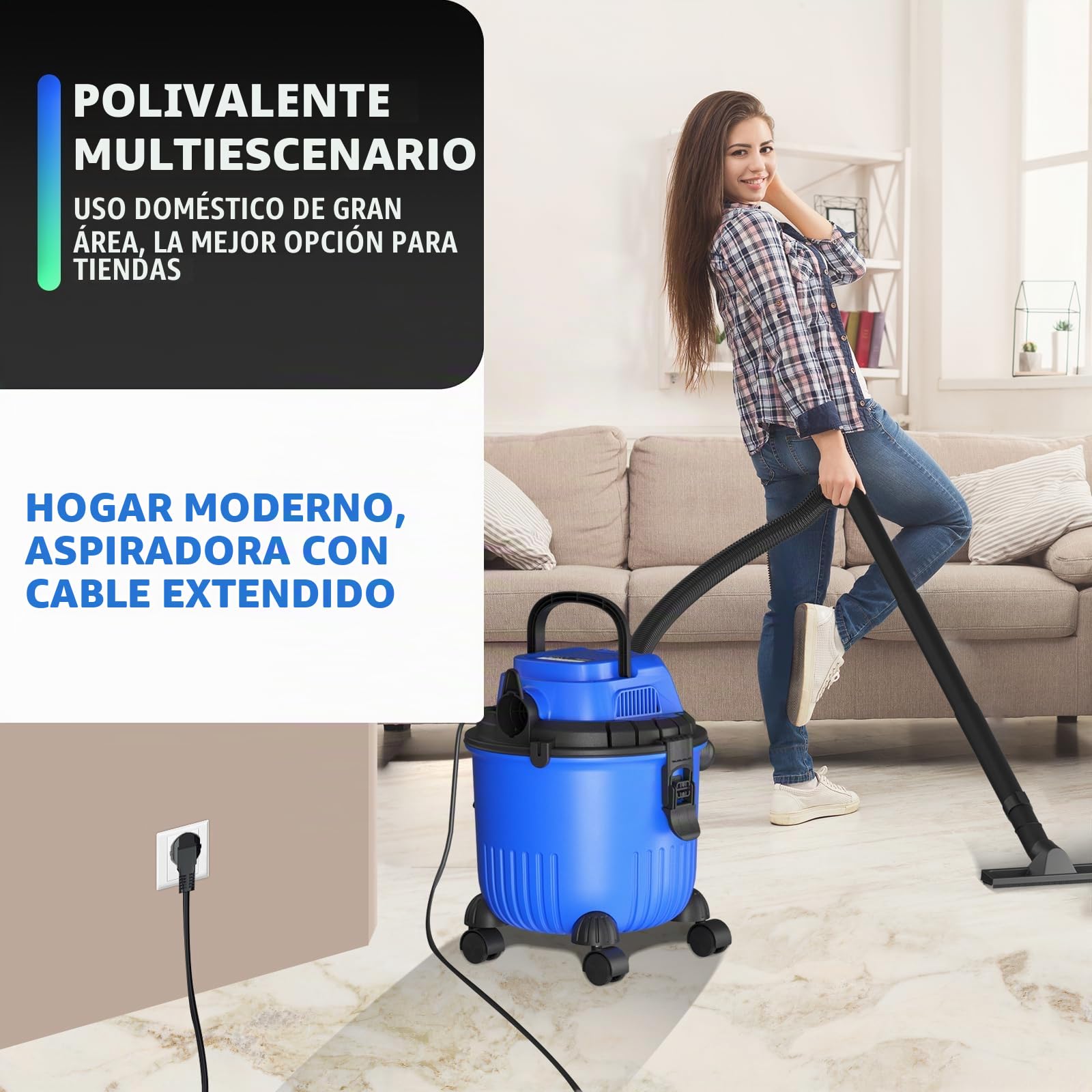 Aspirador en Seco y Húmedo 3 en 1 Potente - Depósito Total de 15L, Sólidos y Líquidos, Lava Aspiradora 220V 1500W para Hogar, Patio, Garaje, Taller