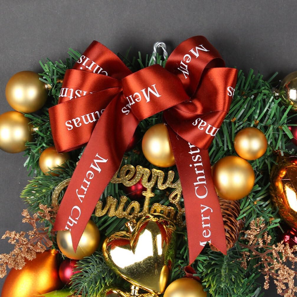 Luxshiny Xmas Bow Wreath for Front Door Christmas Holiday Decor Leaves for Home Wall Decoration Festive Atmosphere