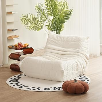 N&V Mid Century Armless Floor Sofa, Soft Premium Corduroy Lounge Chair, Foam Accent Chair for Living Room, Bedroom & Office, Ivory
