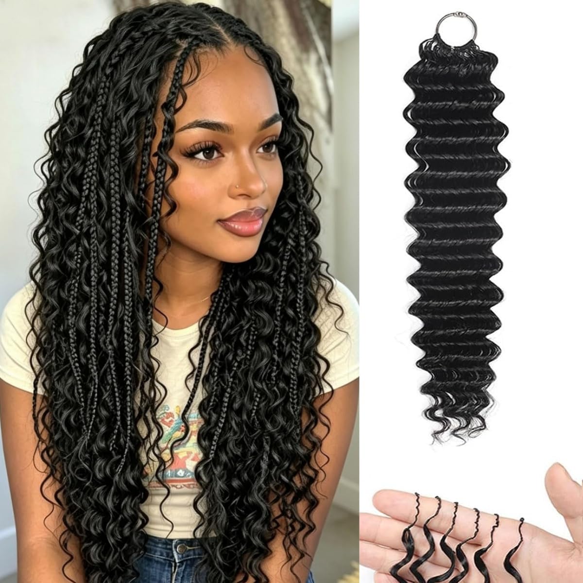 Feather Crochet Humano Hair Bundle Deep Wave Rizo Miracle Knots 18 Inch 60G