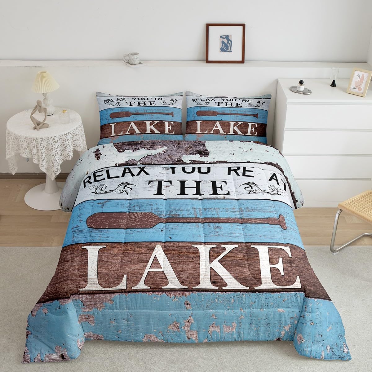Lake House Comforter Set Queen Size, Rustic Farmhouse
