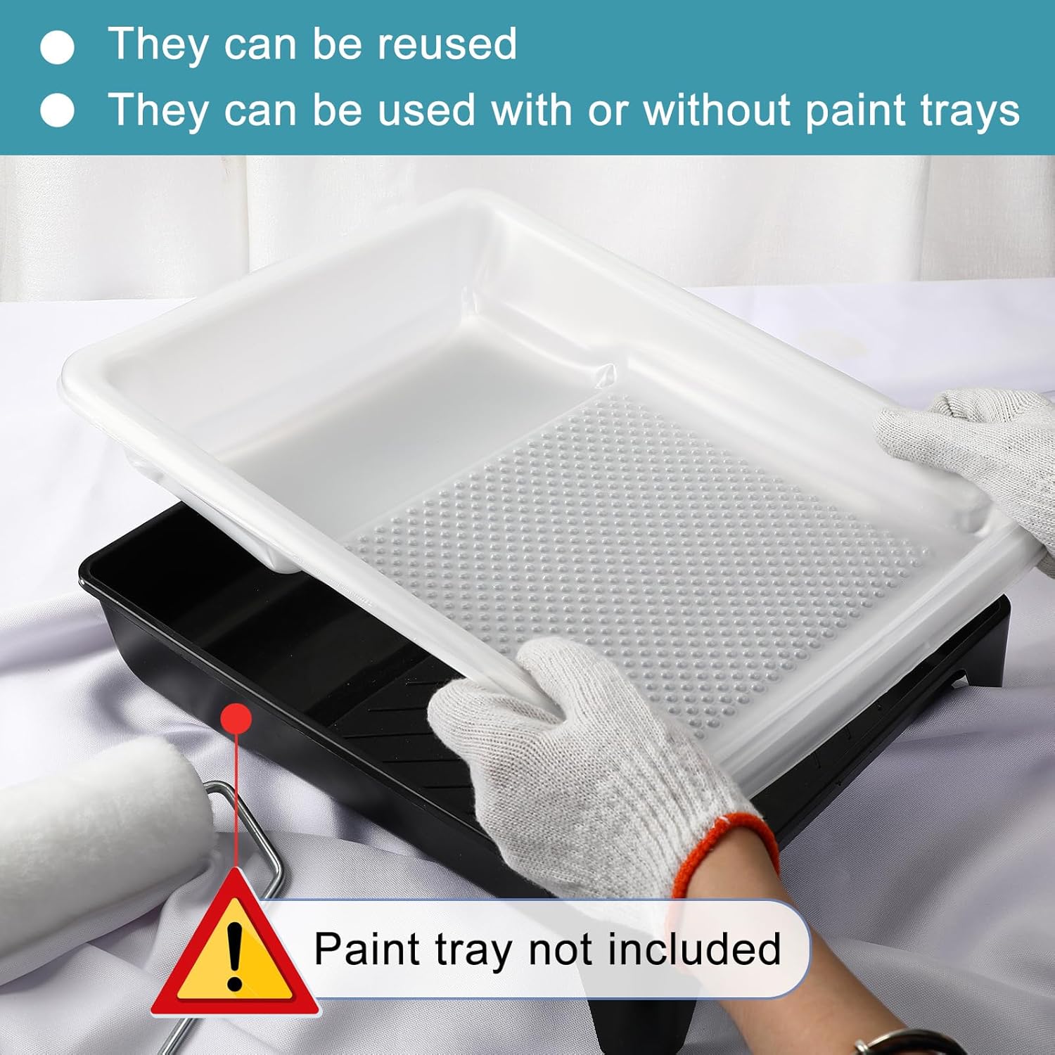 Geelin 150 Pcs Paint Tray Liner 9 Inch Pans Trays White Roller Disposable Plastic Paint Tray with Textured for Painting Walls, Compatible with Most 9 Inch Rollers