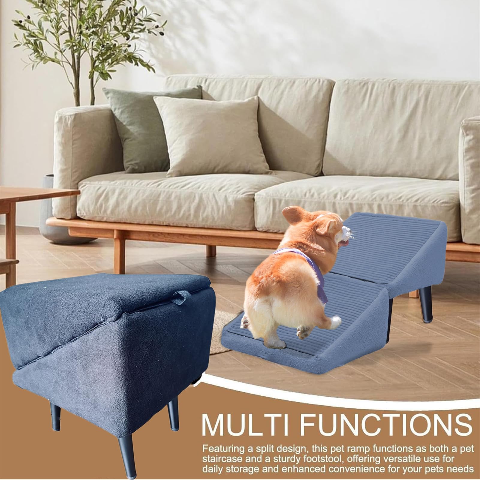 Rampa Per Divano Per Cani, Scaletta Antiscivolo Per Cani, Gradini Pieghevoli Per Letto, Scale E Gradini Portatili Multifunzionali Per Animali Domestici, Rampa Poggiapiedi 2 In 1, Per Cane E Gatti