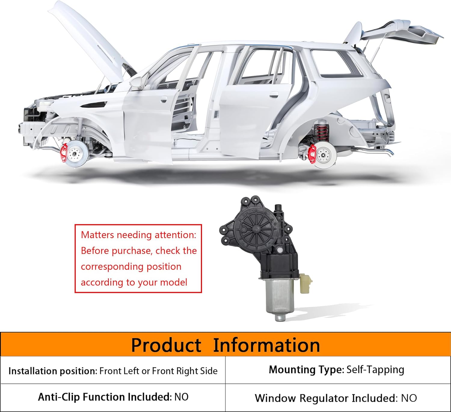 2 pins Power Window Motor Compatible with Jeep Patriot/Compass 2007-2017 Front Left，Compatible with Dodge Caliber 2007-2012 Front Right，Replace for 5179960AA 68002899AA 42-488 82-488 742-429