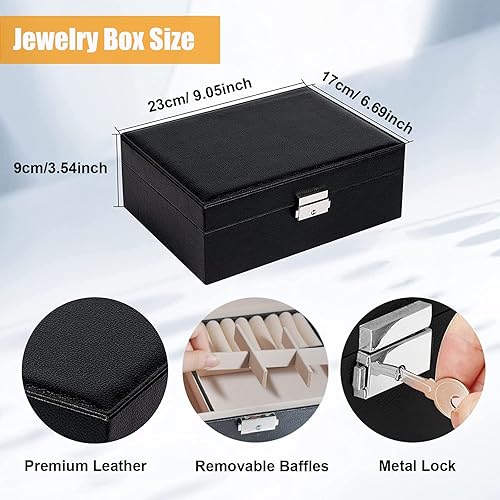 Vista 2 de YEEKEN Joyero organizador para mujeres y niñas, 2 capas grandes con cerradura, regalo ideal de piel sintética con bandeja extraíble para collares