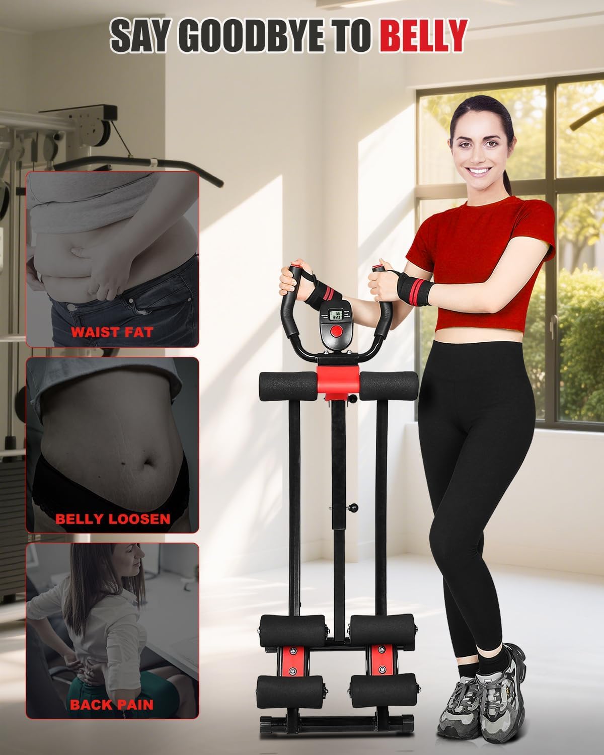 Upgraded Ab Workout Equipment 4 Levels Abdominal Machine for Home Gym, Foldable Core Trainer Machine with LCD Monitor