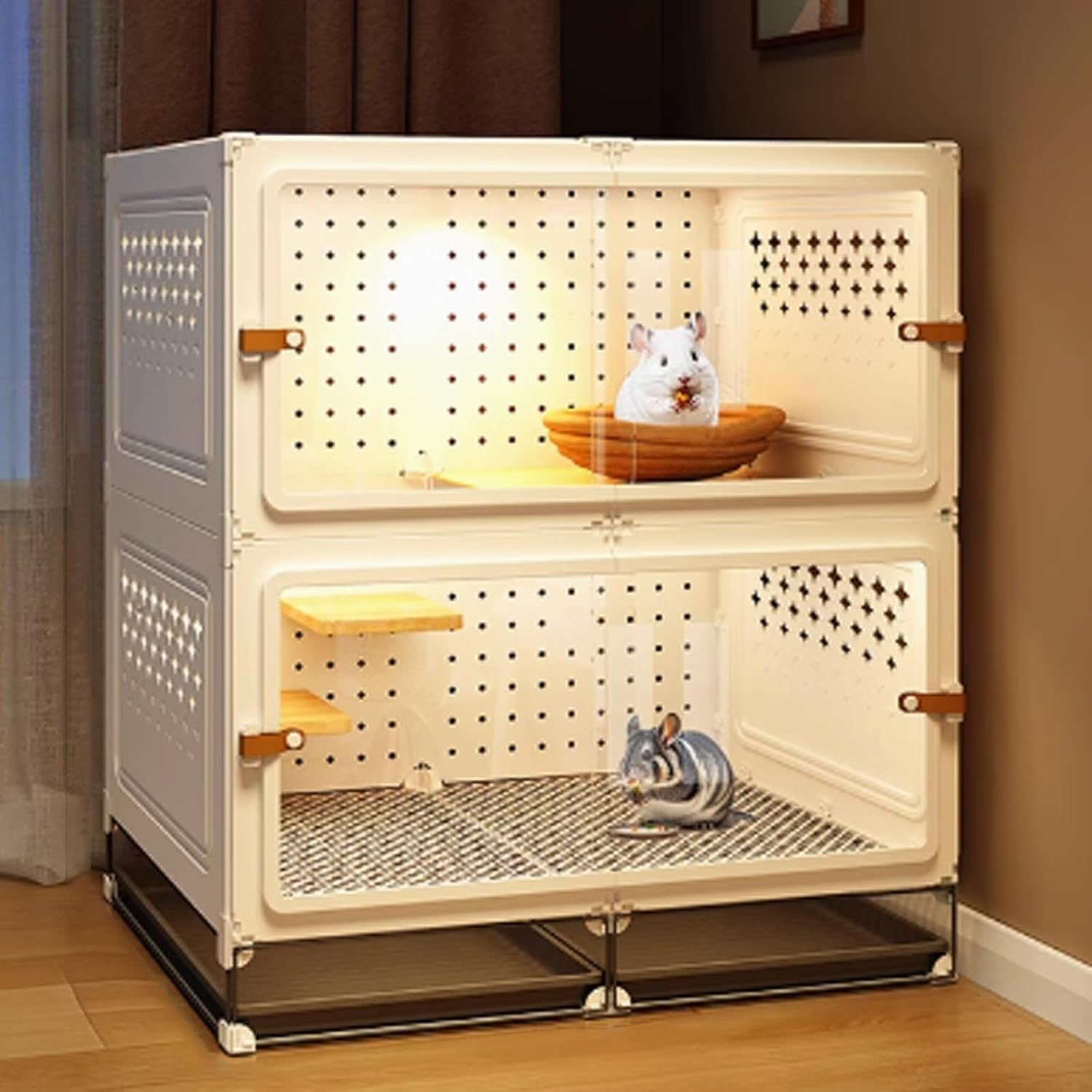 Cat Cage, Cat House, Catio Indoor Cat Enclosure, Enclosed Cat Playpen Escape-Proof with Pull-Out Tray for Ferret, Chinchilla, Rabbit, Small Animals(White,70x45x80cm)