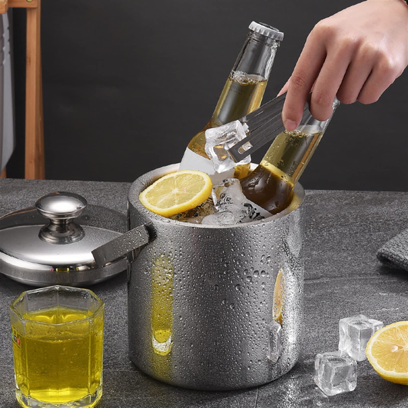 EIS Eimer 1.3l Eiskübel mit Deckel und Filter Edelstahl EIS Eimer Doppelwand Eiswürfel Container Bar Home Ice Eimer Eiseimer/Eiskübel