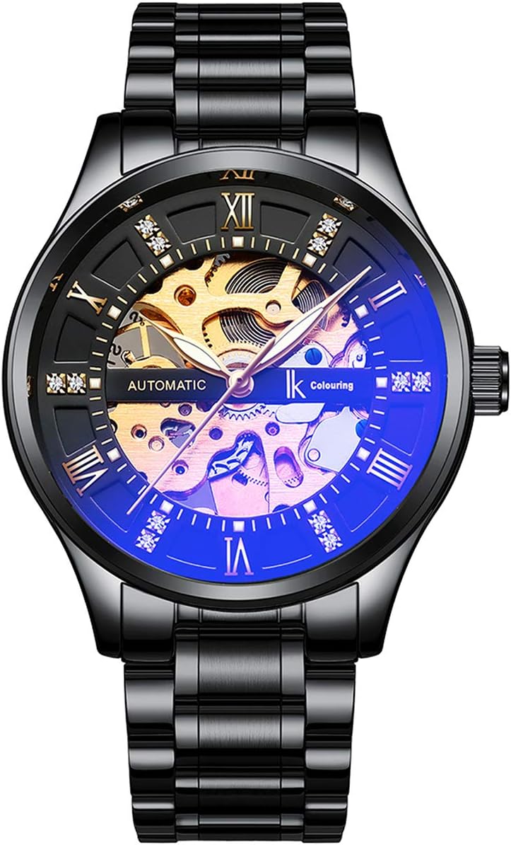 IK Men Automatic Watch, Men's Business Analog Auto Self Wind Mechanical Steampunk Watch