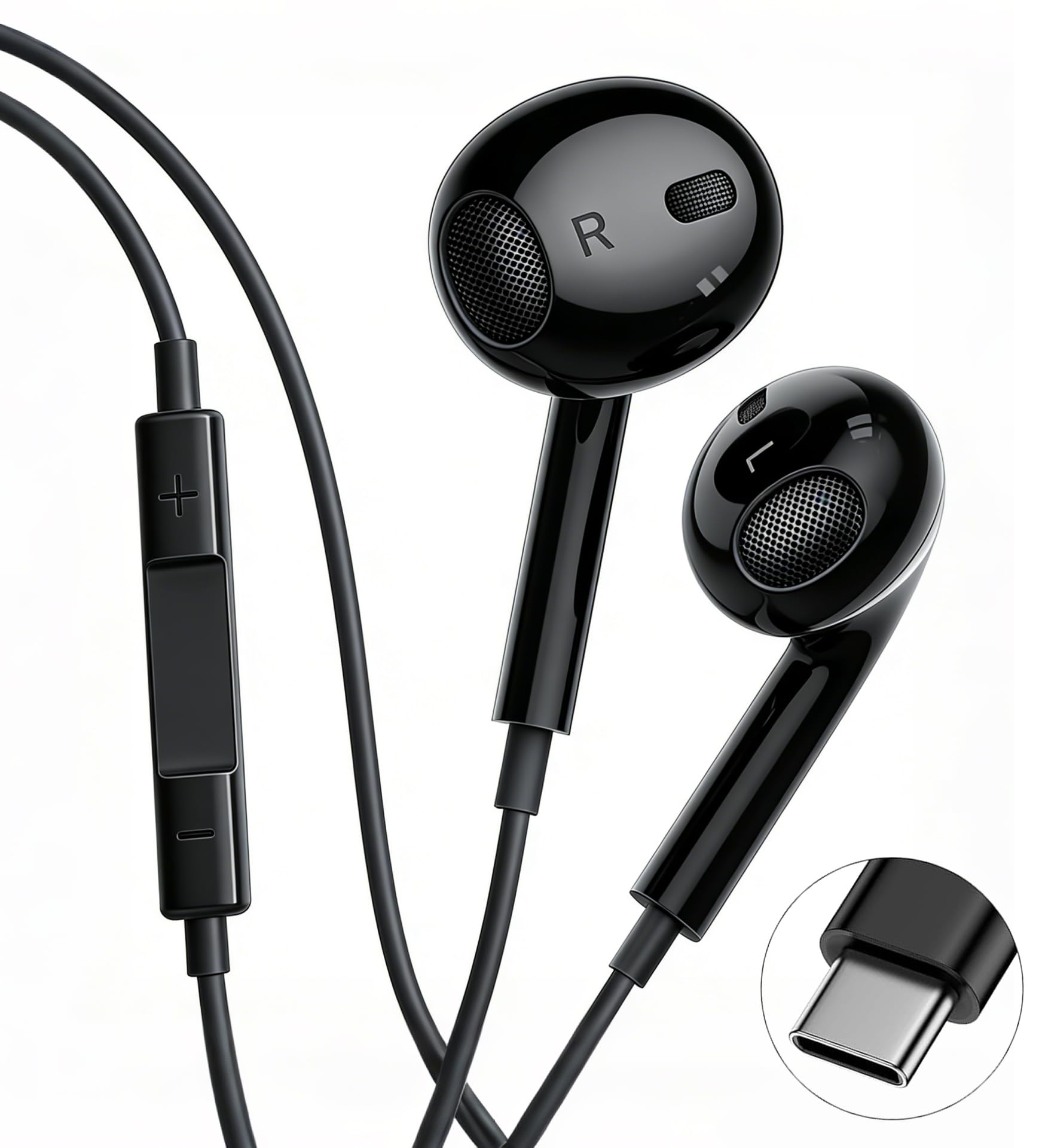USB C Headphones with Cable for iPhone 17/16/15 Pro Max/Plus iPad Pro, In-Ear Headphones with Type C Cable, Microphone, Volume Control for Samsung S23/S22/S21/S20/A53/A54 Google Pixel 8/7/6A/5/4 — view 9