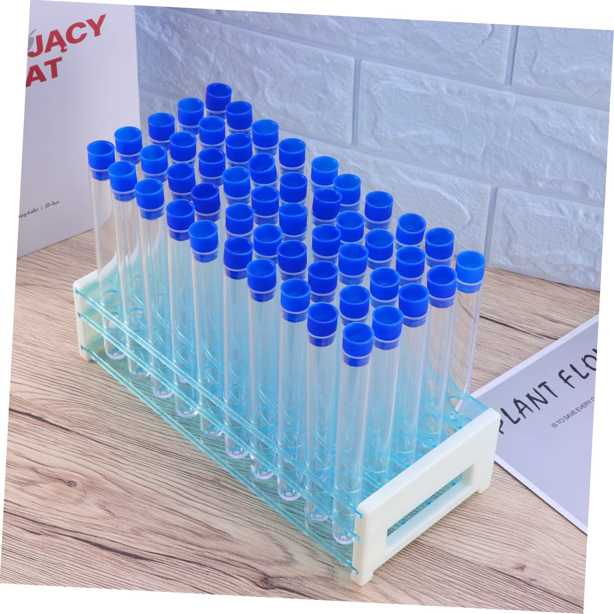 50 Tubos De Ensayo De Plástico Duro Con Soporte Tubos Sellados Para Experimentos Científicos Almacenamiento De Líquidos Polvos Y Plantas Kit De Laboratorio Para Escuela Y Aula