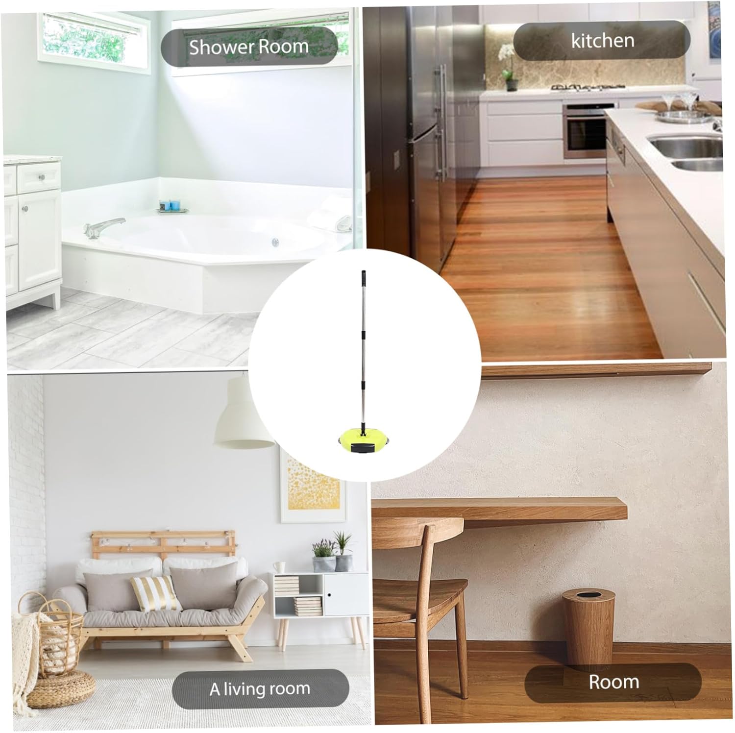 Multi-Function Push Broom Sweeper with Rotation Adjustable Stainless Steel Handle Abs Dustpan and Trash Bin for Effortless Home Floor Cleaning Non-Electric Household Random Color