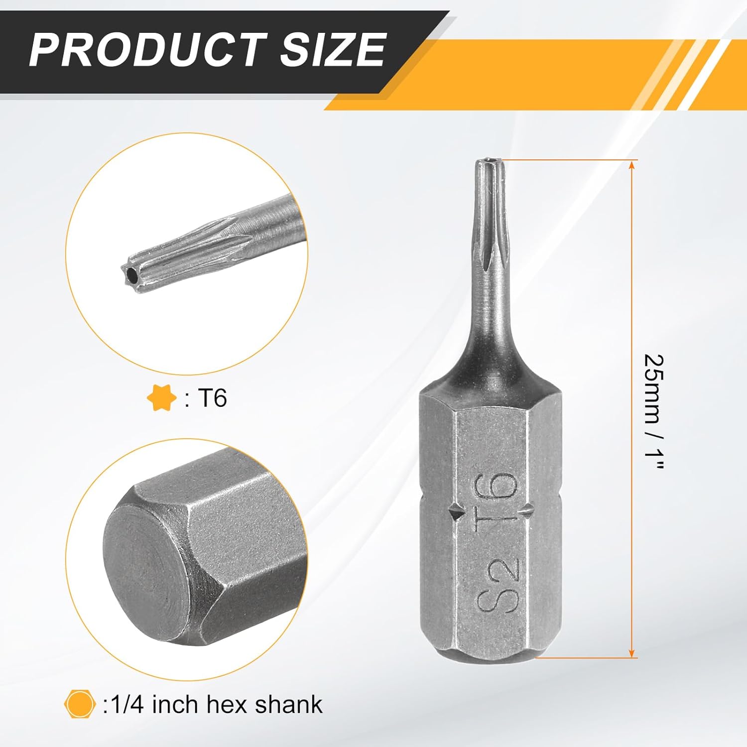 HARFINGTON 5pcs T6 Torx Screwdriver Bit 1/4" Hex Shank 25mm/1" Length S2 Steel Star 6 Point Head Hex Security Screw Driver Bits with Hole for Impact Electric Screw Driver Power Tools, Grey