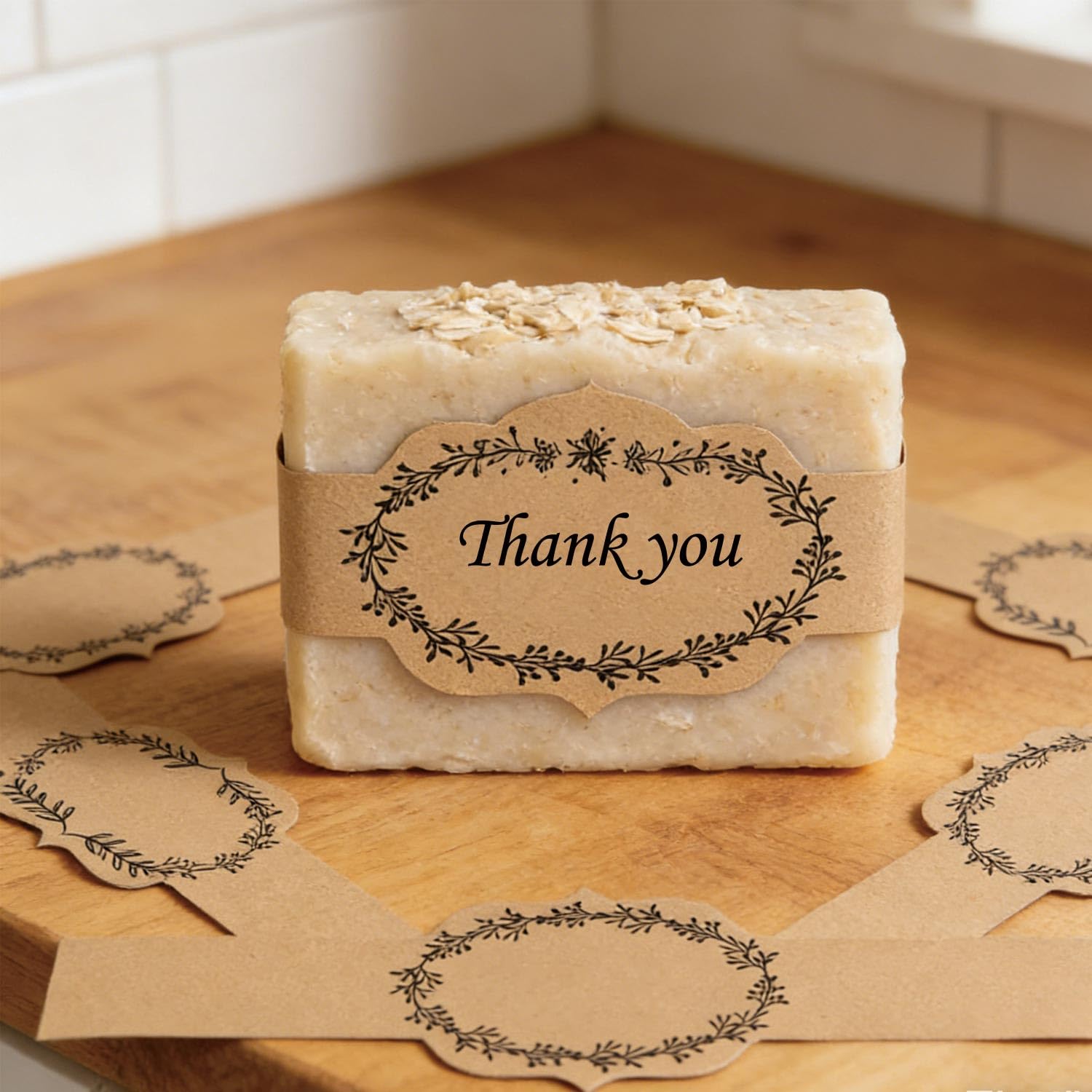 Etichette per sapone in carta kraft marrone, 120 pezzi, vuote, fatte a mano, etichette di carta per sapone per confezioni fatte in casa (decorate)