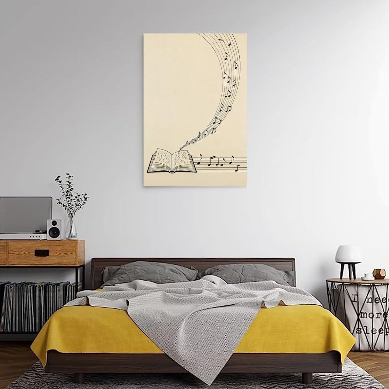 Lienzo minimalista con notas musicales, arte para pared, póster abstracto de partitura musical, libro abierto, impresión musical moderna en blanco y negro para estudio, aula, sala de estar, dormitorio