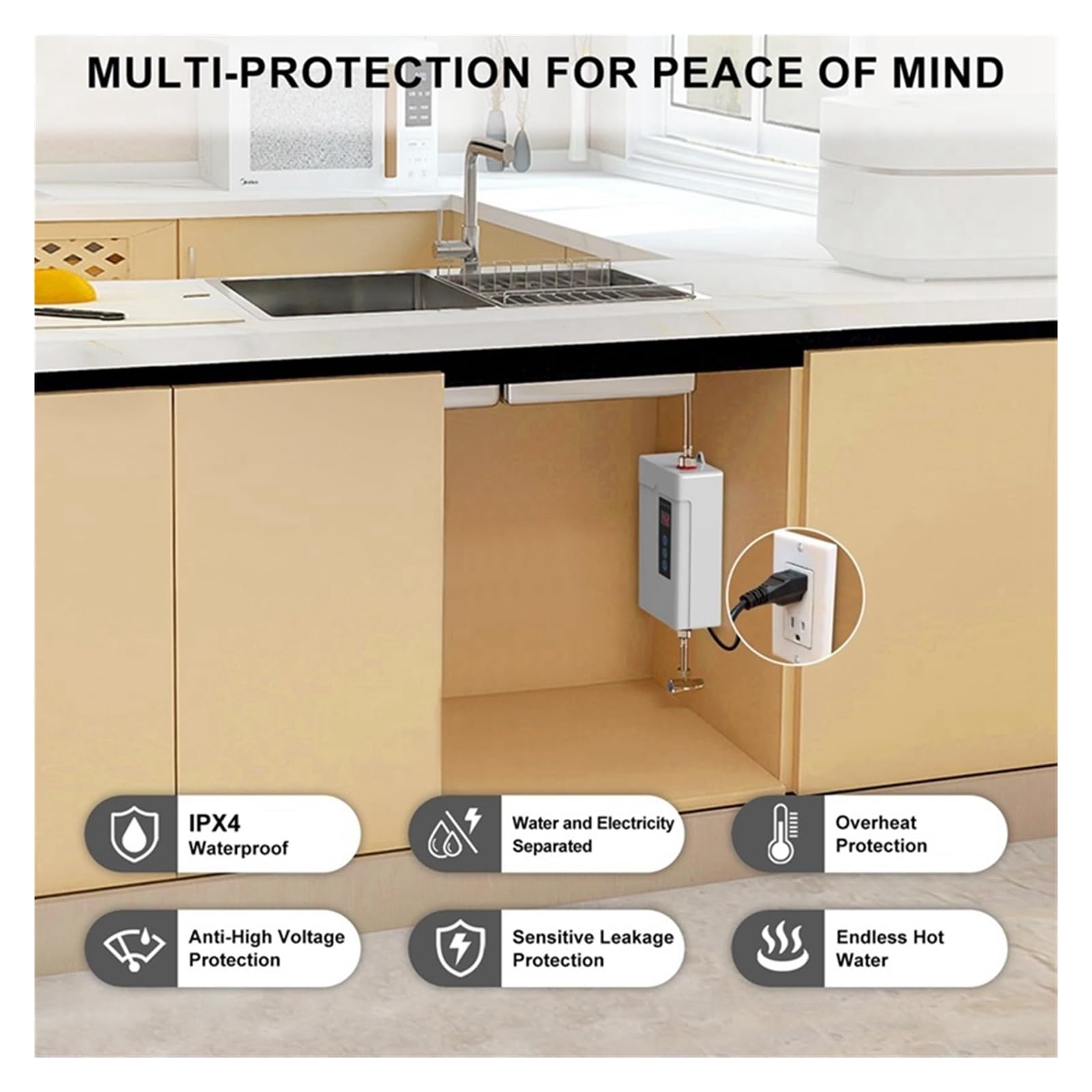 Calentador de agua instantáneo, Calentador De Agua Eléctrico Sin Tanque 3000W, Instantáneo Con Control Remoto, Calor Pantalla Táctil LCD(Sliver)