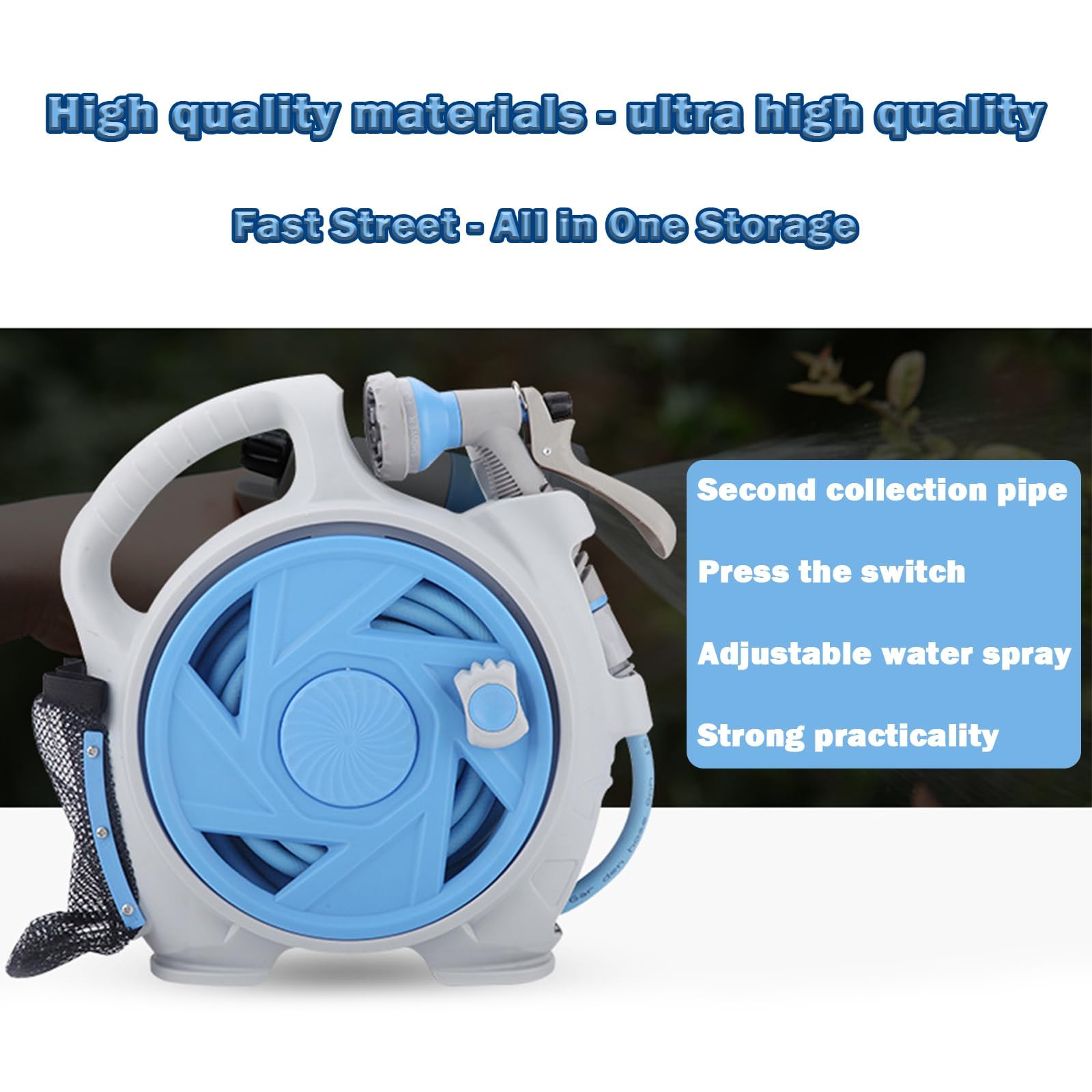 Avvolgitubo da giardino con avvolgimento automatico e ugello spruzzatore multi-modello per una facile irrigazione del patio, design portatile
