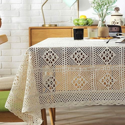 Sandweek Mantel de algodón hecho a mano con encaje de ganchillo, a prueba de polvo, para mesa de bufé, cena de vacaciones, fiesta, banquete,