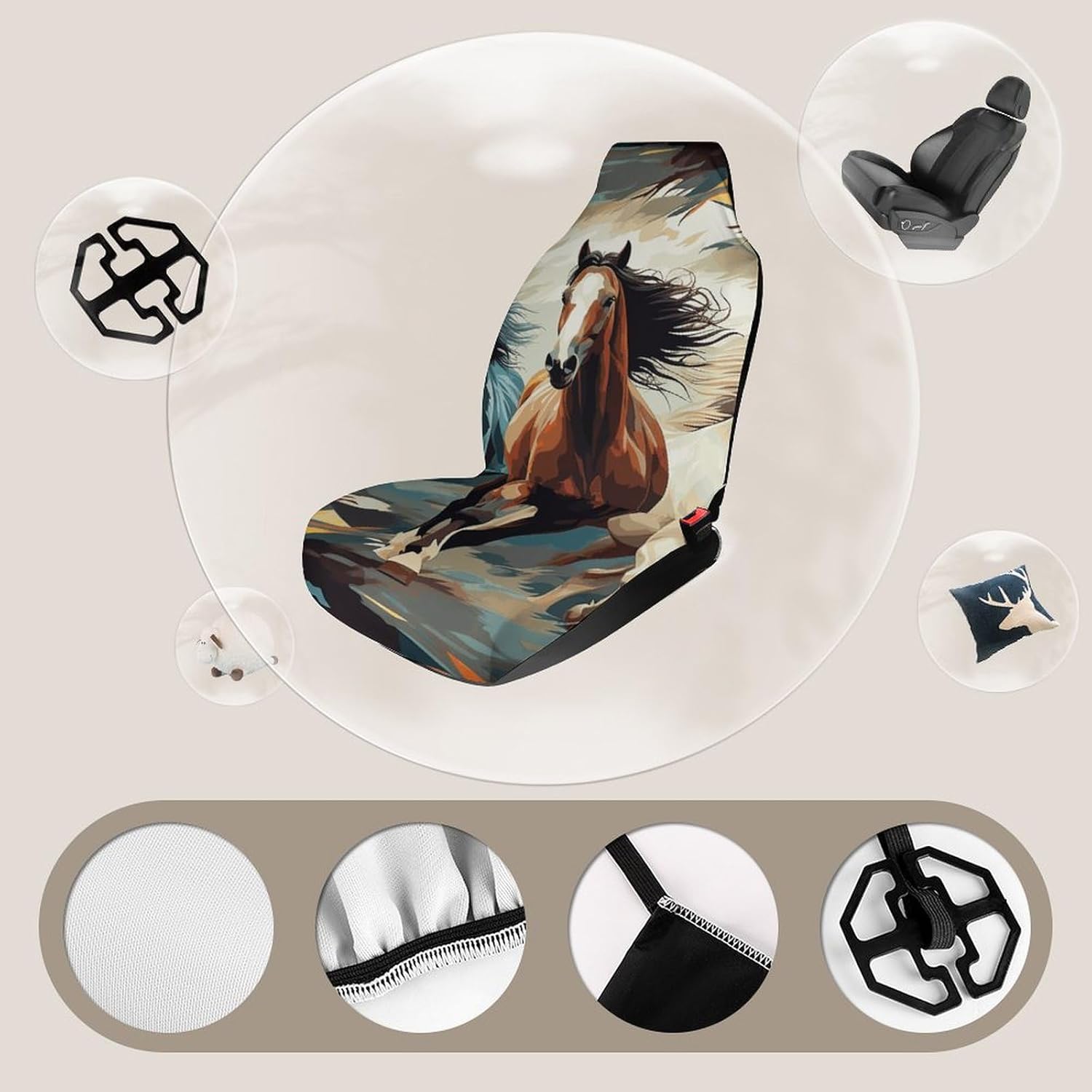 Car Seat Covers Full Wrap Protection Seat Cushion Cover A Pattern with Horses As A Background Anti-Slip Car Seat Protector Fits Most Cars