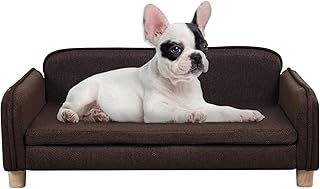 Big Sized Dog Bed -Wooden Frame Pet Sofa Couch, Washable Cushion Cat Couch, Linen Fabric Dog Sofa and Chair for Medium Pet Rest. (Brown)
