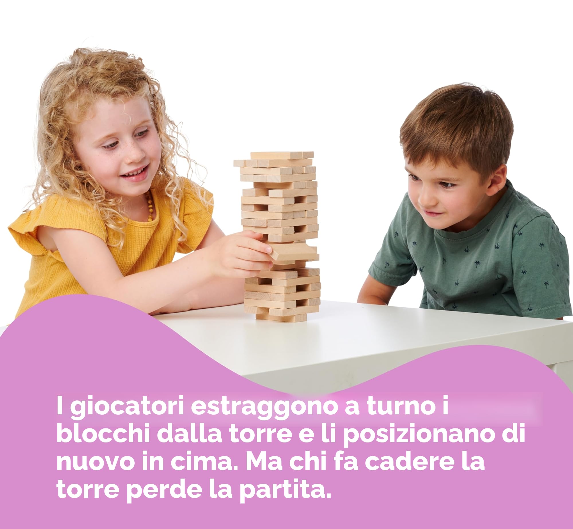Eichhorn Torre in Legno Vacillante, Gioco impilabile, in legno non trattato, torre a dondolo, 54 pezzi, 5 anni, 100002466, marrone