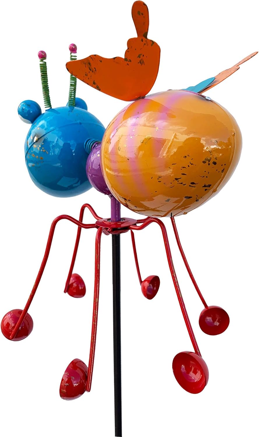 Continental Art Center Inc. CAC18126 HAND PAINTED and ENAMELED ANT with SPINNING LEGS Kinetic Garden Stake Lawn and Yard Art Decor, Colorful
