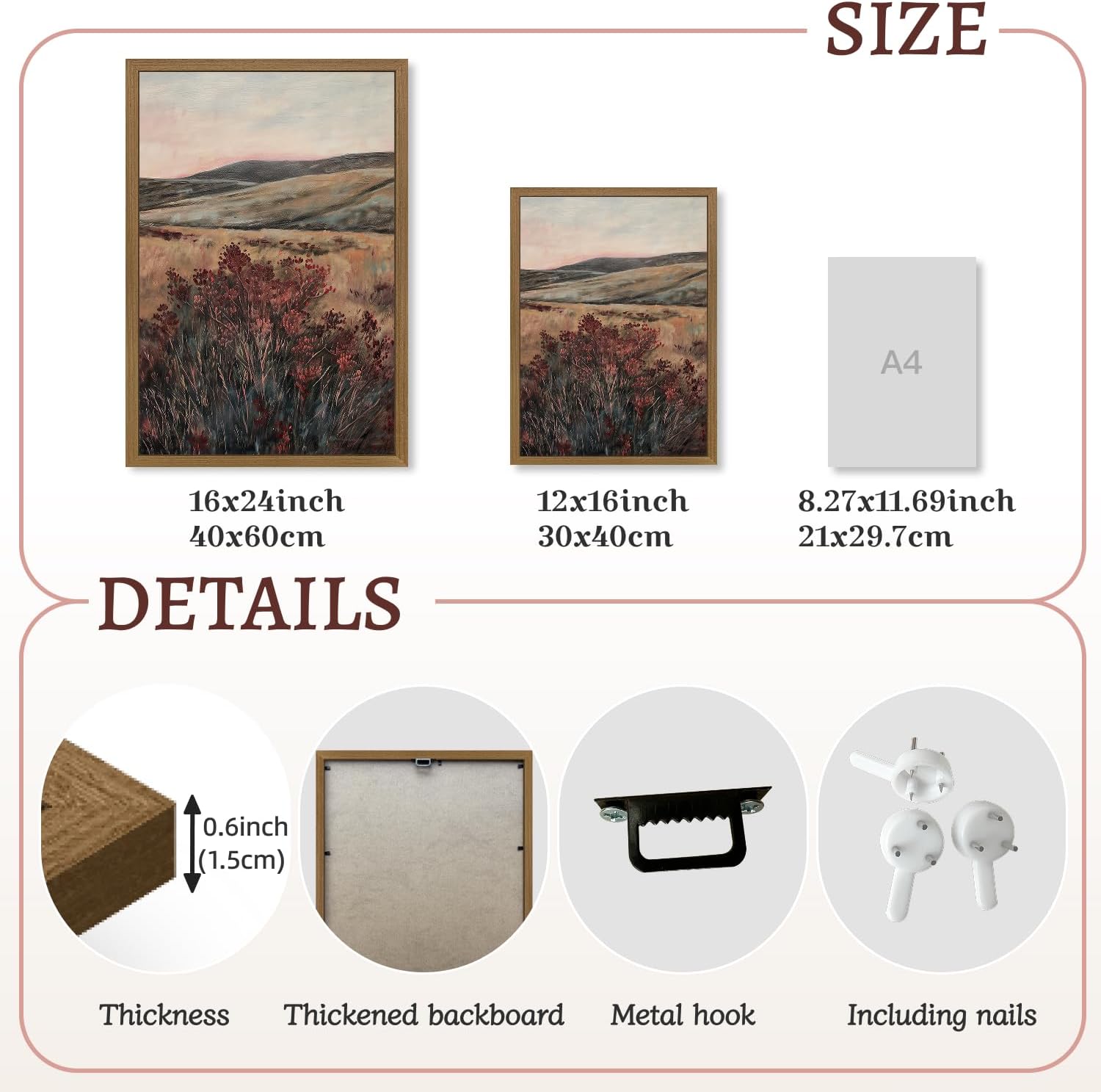 Clicyre Moody Mountain Wildflower Landscape Wall Art, Farmhouse Rustic Floral Canvas Print, Moody Vintage Country Botanical Nature Wall Decor for Living Room Bedroom Entryway Wood Framed 12x16 Inch