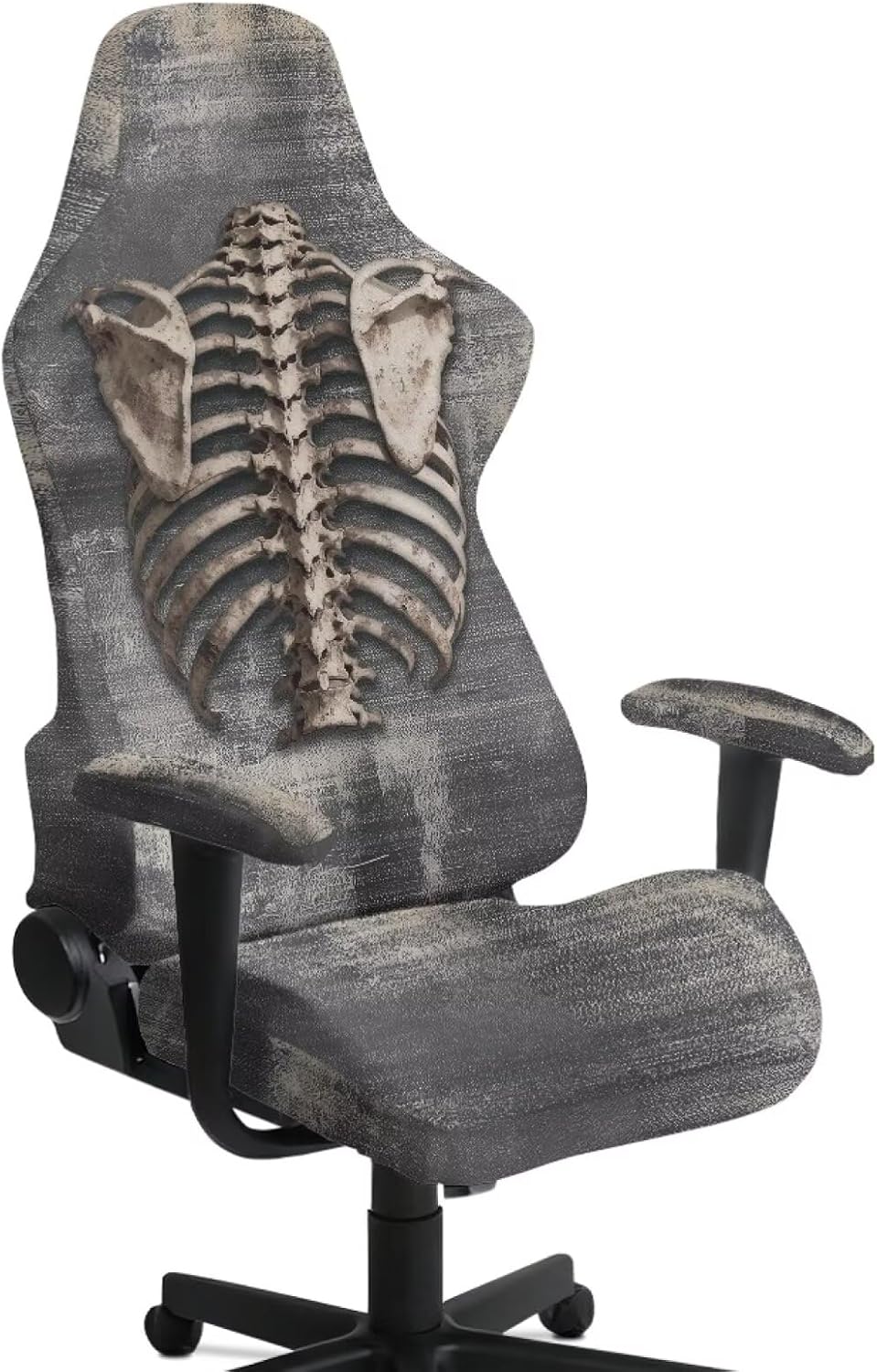 Grey Skeleton Print Office & Gaming Chair Slipcover Breathable Stretch Computer Desk Chair Cover with Zipper 4-Piece Racing Computer Chairs Slipcover Set