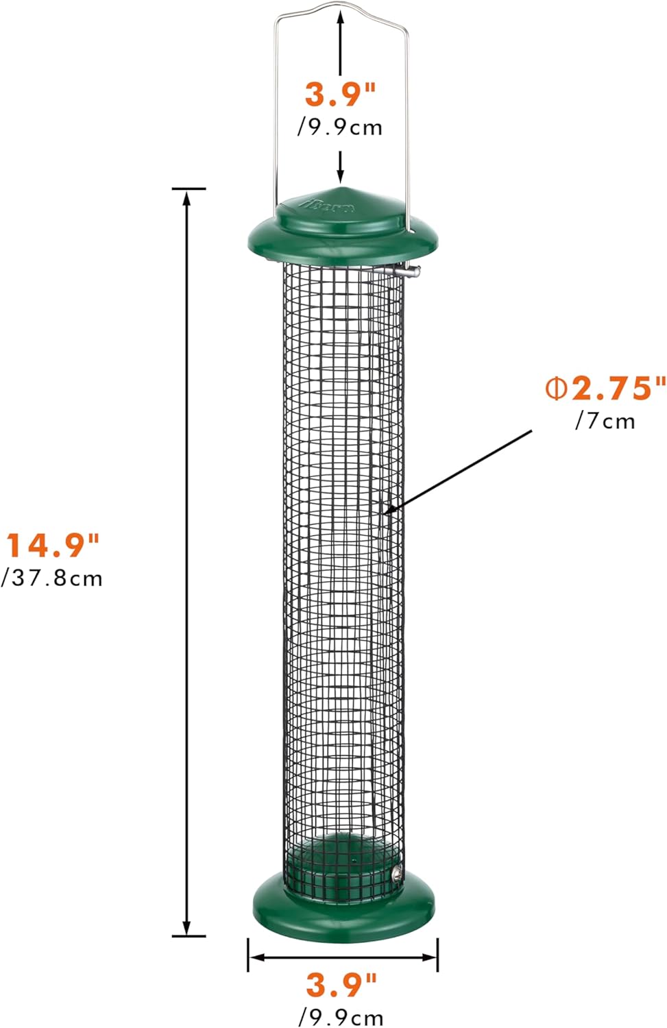 iBorn Metal Peanut Bird Feeder for Outdoors - 14" Peanut & Sunflower Seed Feeder, Hanging Metal Mesh Mixed Seed Bird Feeder with Easy-Clean Design for Woodpeckers, Jays, Titmice,Green
