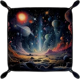 Space Galaxy Microfiber Leather Dice Trays Folding for RPG DND Table Games, Leather Dice Holder Storage Box Portable Folding Rolling Dice Tray, 20.5x20.5cm
