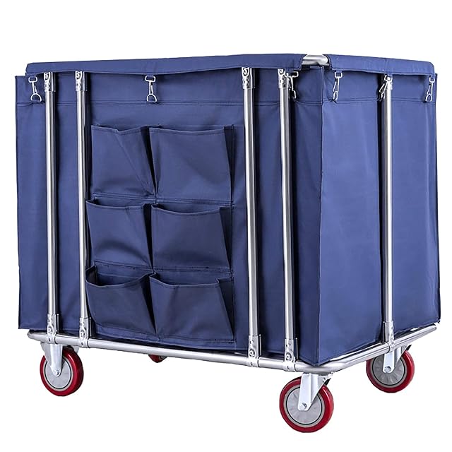 Commercial Heavy Duty Large Laundry Hamper Sorter Cart With 6 Cloth Bag 5 Inch Wheels Stainless Steel Oxford