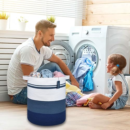Miniatura 6 de COMSE Cesta de manta extra grande, canasta alta para ropa sucia, cesta de guardería, 15.7 x 21.7 pulgadas, cesta de ropa tejida con cuerda de