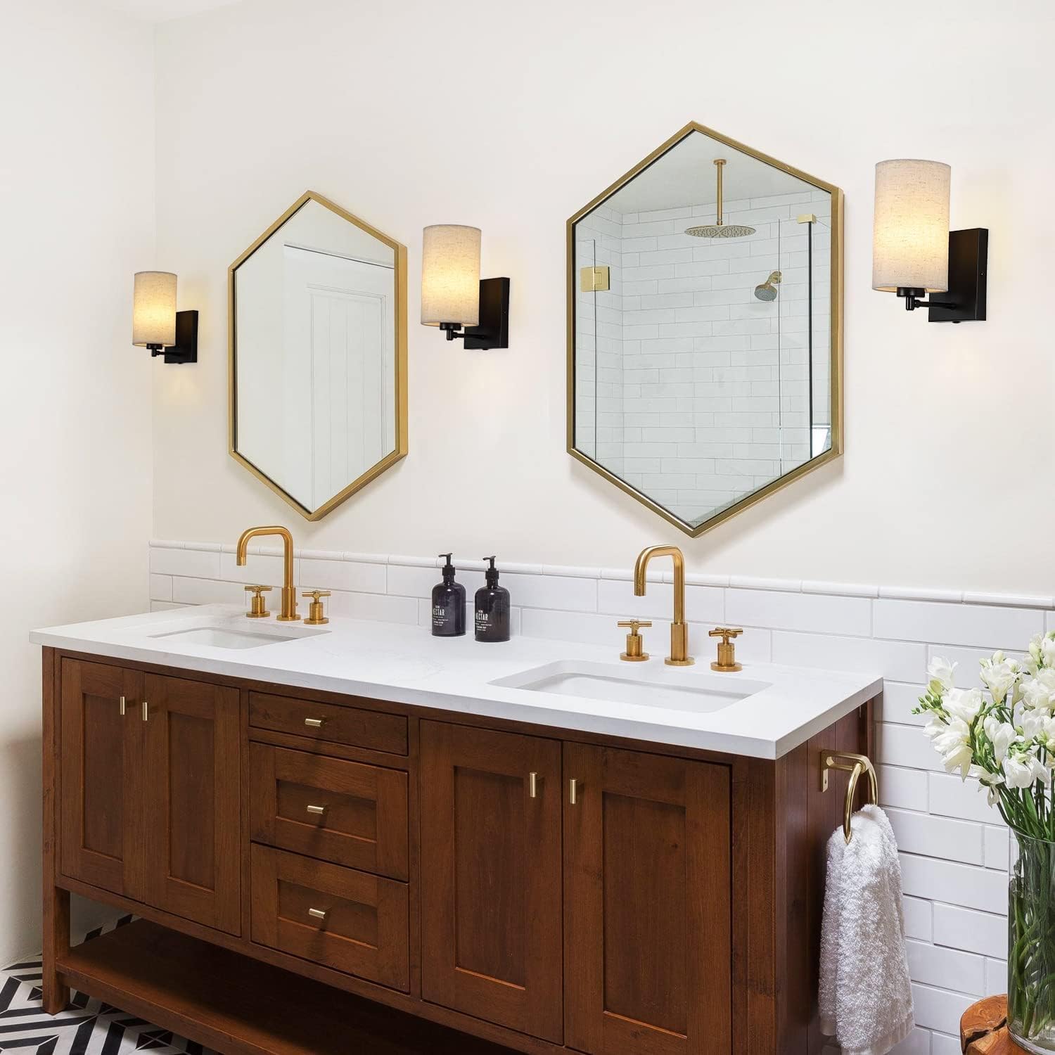 Modern Wall Light Set of 2 Cylindrical Beige Fabric Shade Wall Sconce with Plug-in Cord and On/Off Switch Indoor Wall Lamp for Living Room Dining Room Bedside Reading