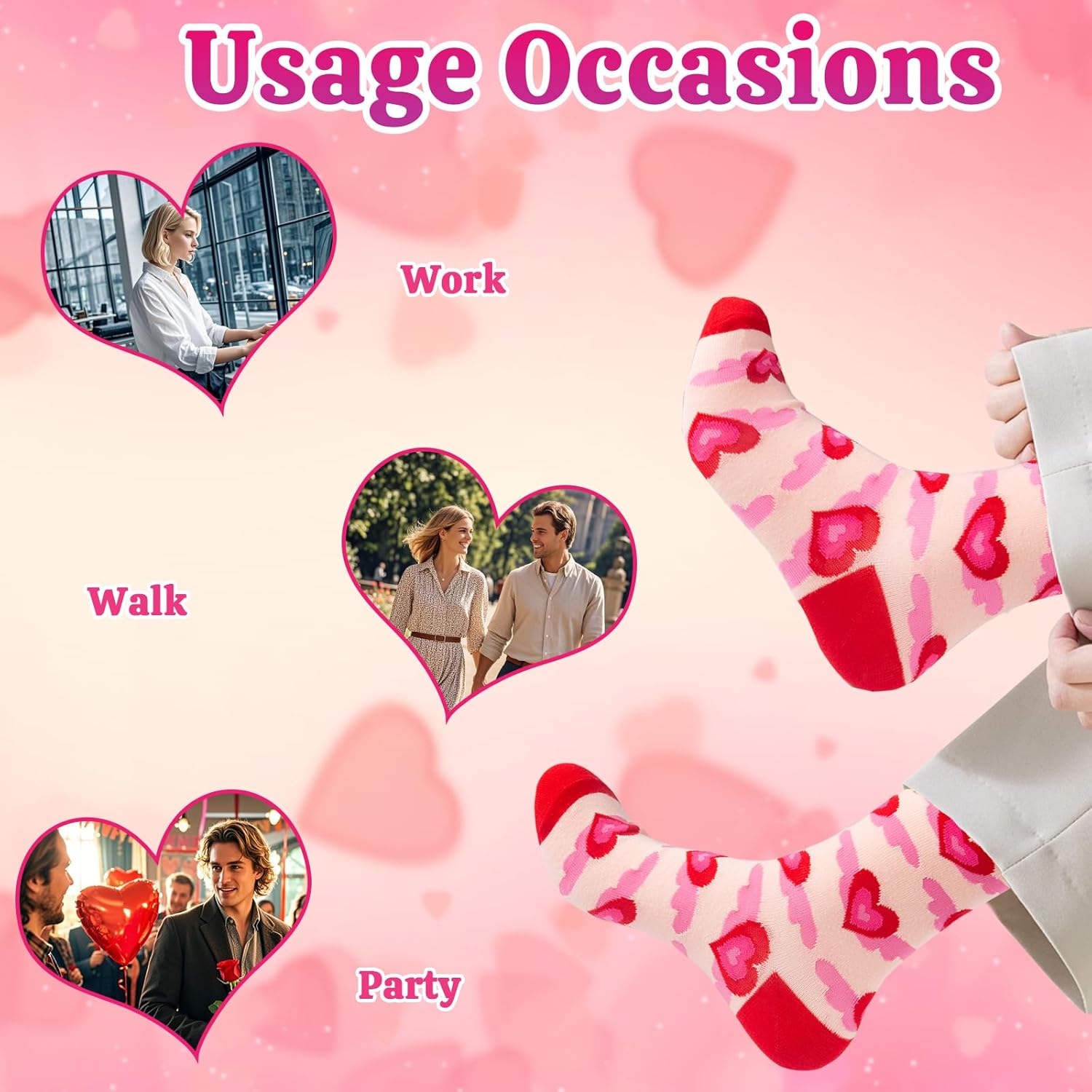 Evankin Valentines Crew Socks Heart Love Pattern Funny Socks for Unisex Men Women Adult Couples Novelty Gifts - Image 5