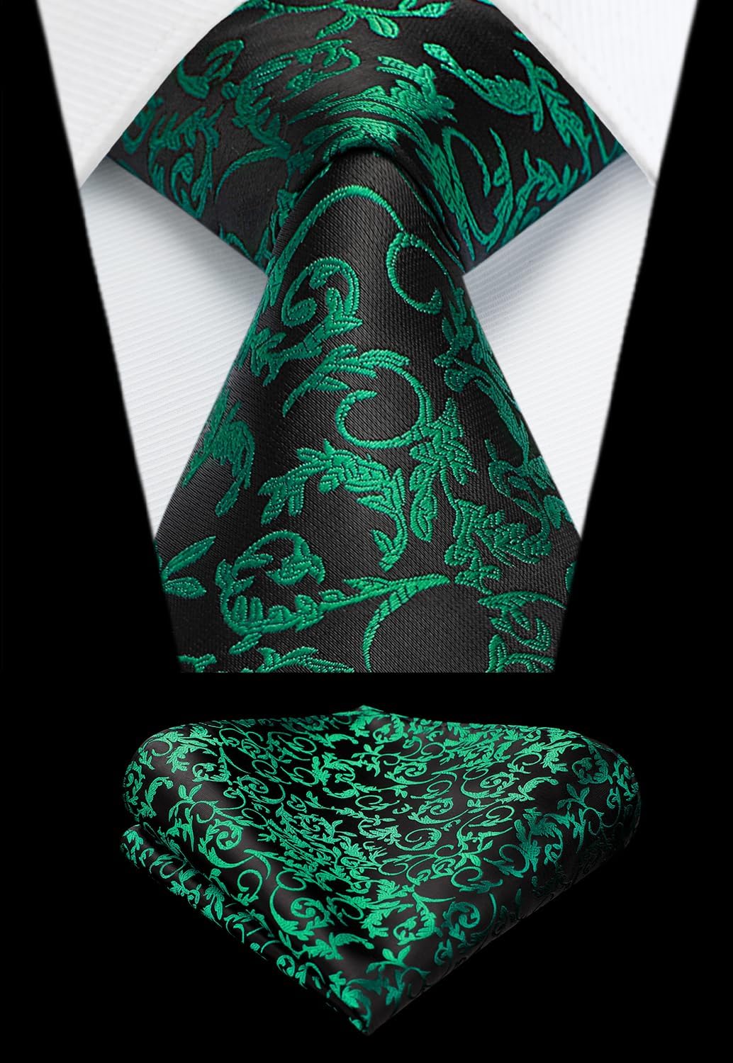 HISDERN Green Suit Vest 3PC Floral Paisley Jacquard Mens Vests and Tie Pocket Square Set Formal Business Tuxedo Waistcoat for Wedding Party - Image 6